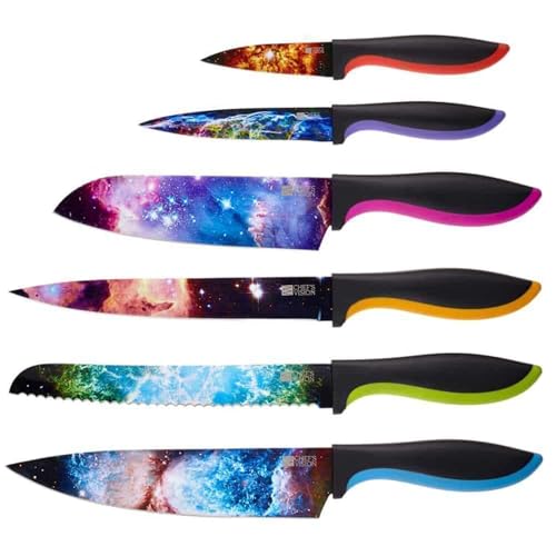 Chef’s Vision Kosmos Messerset - 6-teiliges Edelstahl-Küchenmesserset mit leuchtendem Kosmos-Design - Perfektes Einweihungsgeschenk für Frauen oder Männer - Einzigartiges Messerset von Chef's Vision