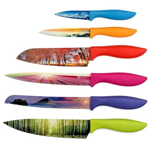 Chef’s Vision Landschaft Messerset - 6-teiliges Edelstahl-Küchenmesserset mit beeindruckenden Naturszenen - Perfektes Einweihungsgeschenk für Frauen oder Männer - Einzigartiges Messerset von Chef's Vision