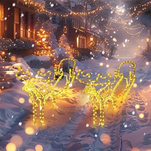 ChefRobot Weihnachtsdeko Rentier mit Schlittern Weihnachtsbeleuchtung Außen ＆ Innen 2700K Christmas Decorations 600lm IP44 Wasserdicht für Weihnachten/Christmas(2 Packung) von ChefRobot