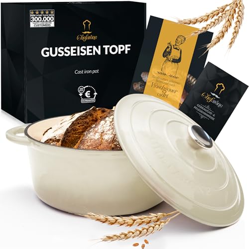 Chefarone Gusseisen Topf 26 cm 4,7 L emailliert - Schmortopf mit Deckel Induktion - Gusseisen Bräter Topf Brot backen - Cocotte emaille - Bratentopf - Brotbacktopf Chefarone Gusseisen Topf 26 cm 4,7 L emailliert - Schmortopf mit Deckel Induktion - Gusseisen Bräter Topf Brot backen - Cocotte emaille - Bratentopf - Brotbacktopf von Chefarone