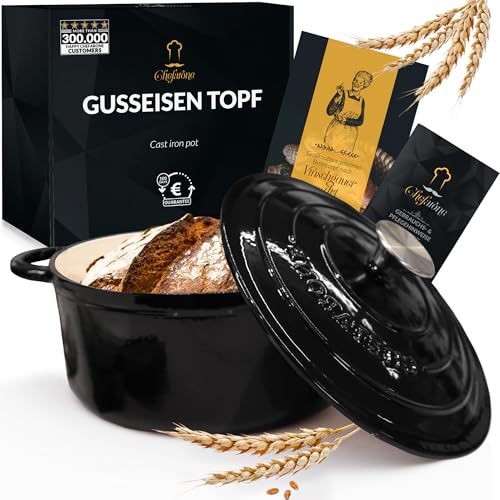 Chefarone Gusseisen Topf 26 cm 4,7 L emailliert - Schmortopf mit Deckel Induktion - Gusseisen Bräter Topf Brot backen - Cocotte emaille - Bratentopf - Brotbacktopf von Chefarone