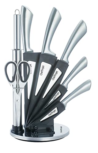 Cheffinger 8-teiliges Messerset mit Ständer - Silber/Grau von Cheffinger