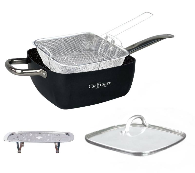 Cheffinger Bratpfanne Multi Pfanne Induktion 4-teilig Antihaft 24 x 24 x 9,5 cm Antikratz De, Aluminium (4-tlg), Spülmaschinenfest von Cheffinger