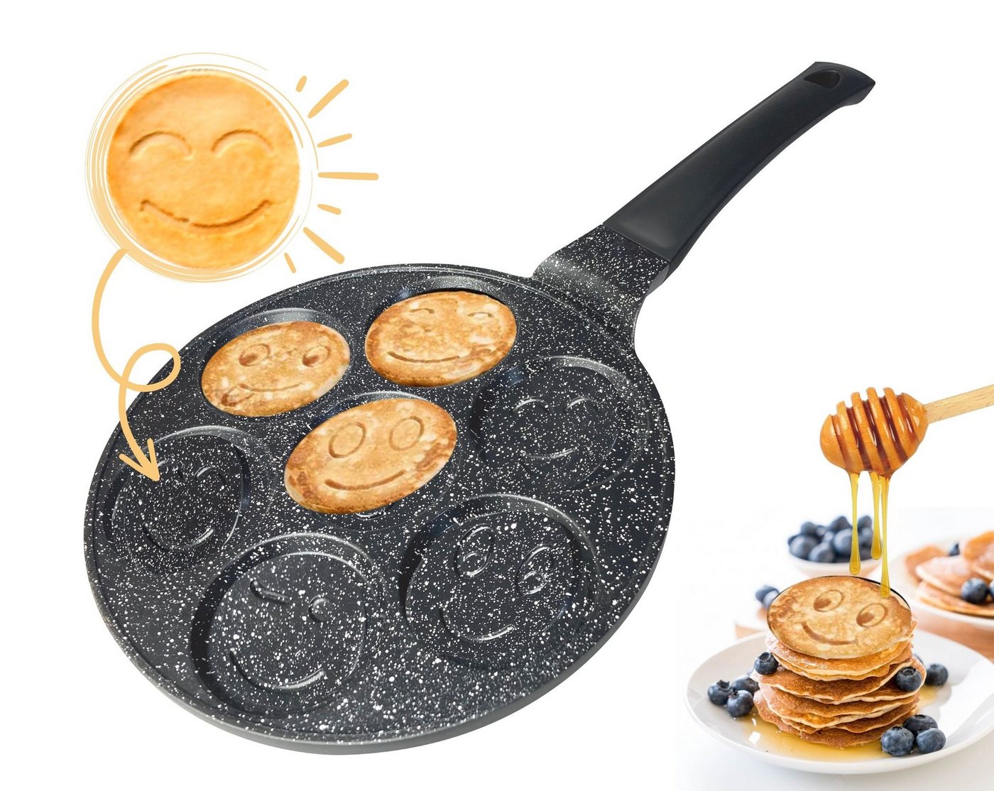 Cheffinger Crêpepfanne Smiley Pfannkuchen Pfanne Ø26cm Induktion Pancake Pfanne von Cheffinger