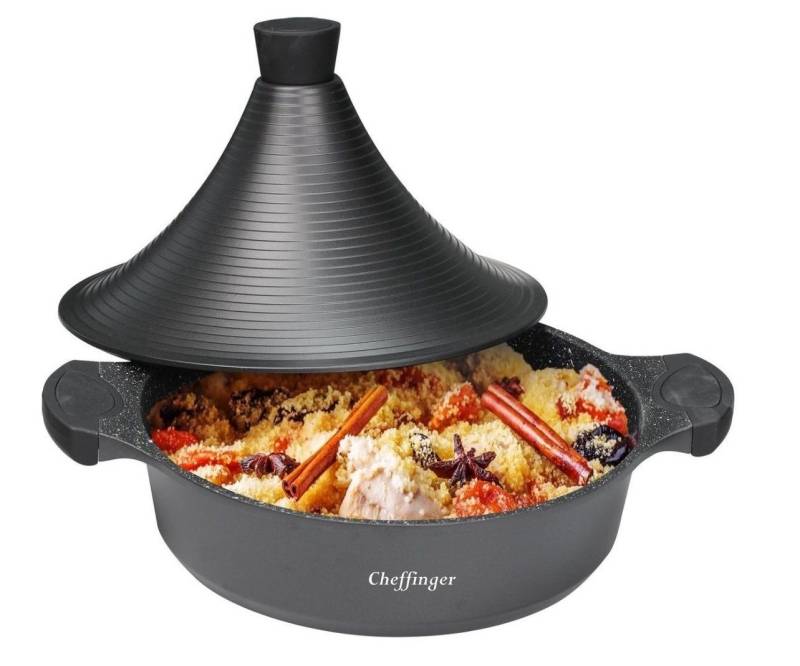Cheffinger Dampfgartopf Aluguss Tajine Tagine Ø28cm Induktion Silikongriffe Gartopf Dampfgarer von Cheffinger