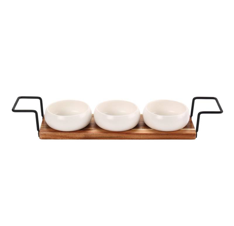 Cheffinger Dipschale Servierset Snackschalen Dipschalen Servierschalen mit Tablett, Material: Keramik, Holz, Metall Cheffinger Dipschale Servierset Snackschalen Dipschalen Servierschalen mit Tablett, Material: Keramik, Holz, Metall von Cheffinger