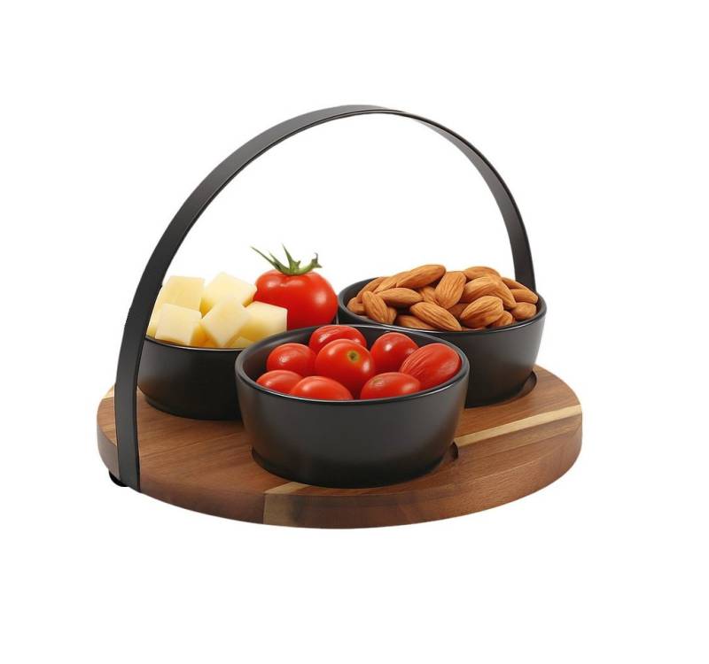 Cheffinger Dipschale Servierset Snackschalen Dipschalen Servierschalen mit Tablett, Material: Keramik, Holz, Metall Cheffinger Dipschale Servierset Snackschalen Dipschalen Servierschalen mit Tablett, Material: Keramik, Holz, Metall von Cheffinger