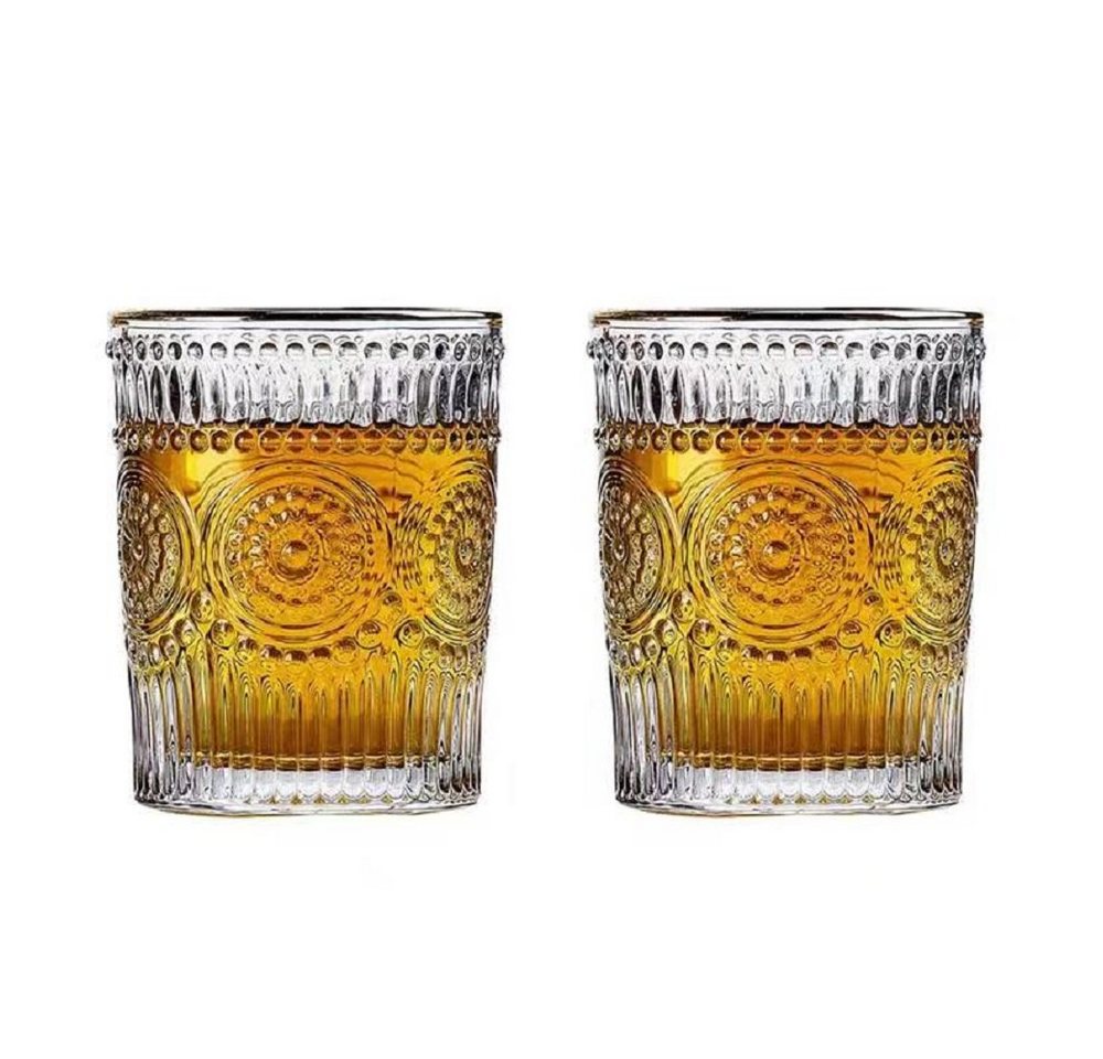 Cheffinger Gläser-Set 300ml Retro Vintage Trinkgläser Gold Kante 2 Gläser Whiskey Cocktail von Cheffinger