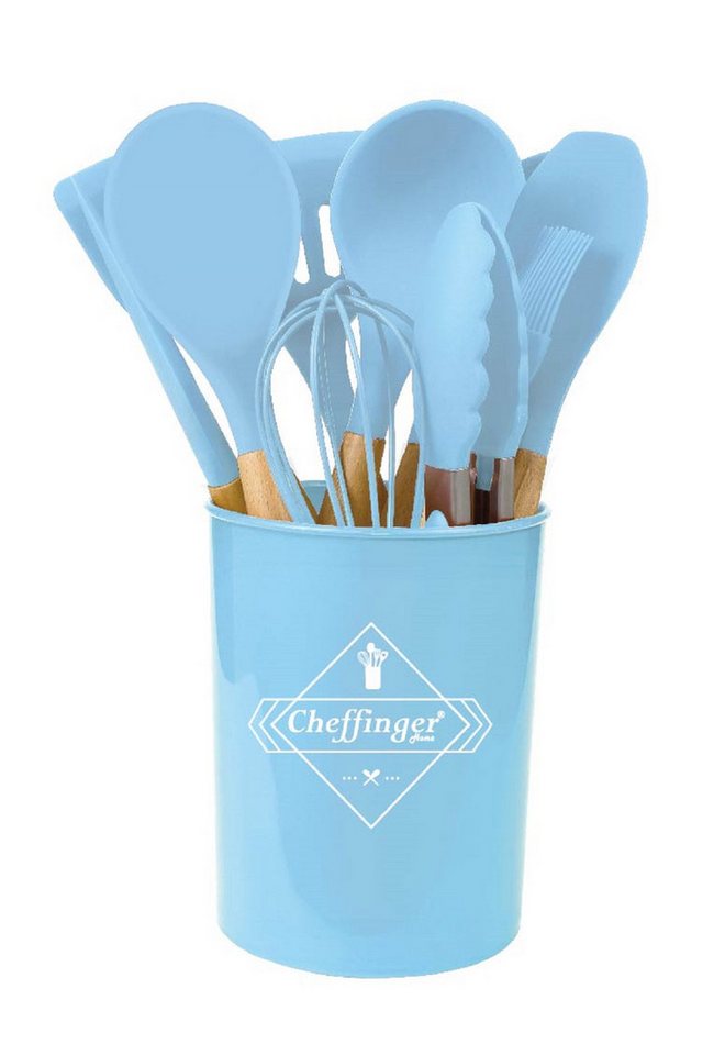 Cheffinger Kochbesteck-Set 12-tlg Küchenhelfer Kochbesteck Set Kochgeschirr Silikon Holzgriff von Cheffinger