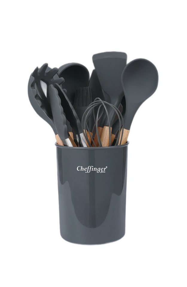 Cheffinger Kochbesteck-Set 12-tlg Küchenhelfer Kochbesteck Set Kochgeschirr Silikon Holzgriff (12-tlg., 12-teiliges Set) von Cheffinger