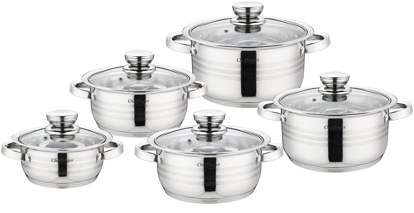 Cheffinger Kochtopf 10-tlg Edelstahl Kochgeschirr Set Induktion Kochtopf Topf mit Deckel, (10-tlg) von Cheffinger