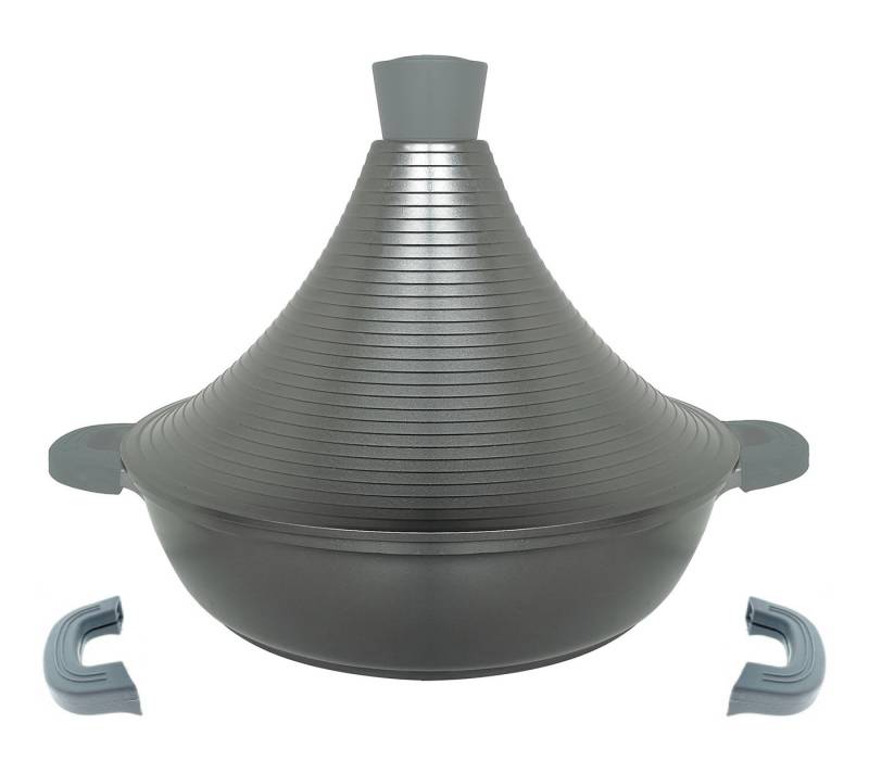 Cheffinger Kochtopf Aluguss Tajine Ø28cm Induktion Silikongriffe Gartopf Dampfgarer Bräte von Cheffinger