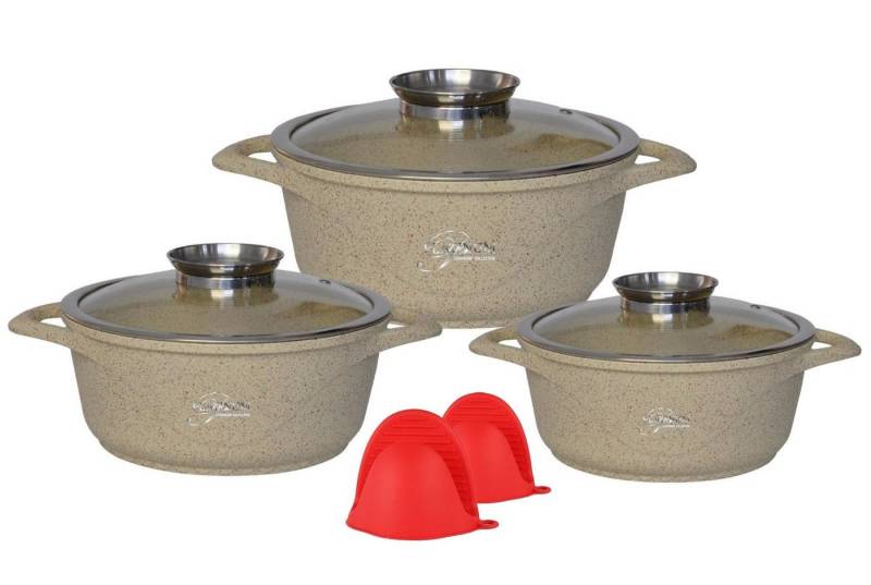 Cheffinger Kochtopf Kochgeschirr 6 teilig Topf Induktion Alu Guss ø 20-28cm Topf Kochtopfset mit Silikongriffe Aluminium Guss von Cheffinger