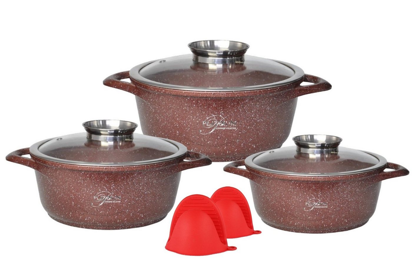 Cheffinger Kochtopf Kochgeschirr 6 teilig Topf Induktion Alu Guss ø 20-28cm Topf Kochtopfset mit Silikongriffe Aluminium Guss von Cheffinger