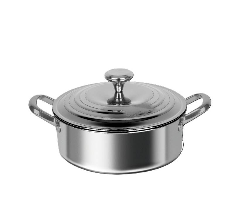 Cheffinger Kochtopf - Niedriger Topf geeignet für alle Herdarten, Antihaft, Edelstahl (1-tlg), Induktionsgeeignet, mit Deckel, Edelstahl von Cheffinger