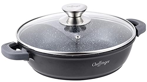 Cheffinger Kochtopf Ø24 Aluguss Suppentopf Schmorpfanne Servierpfanne Schwarz von Cheffinger