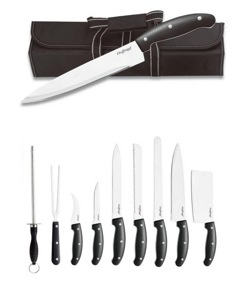 Cheffinger Messer-Set 10-teiliges Messer-Set aus Edelstahl mit Holzgriff & Tragetasche (10-tlg) von Cheffinger
