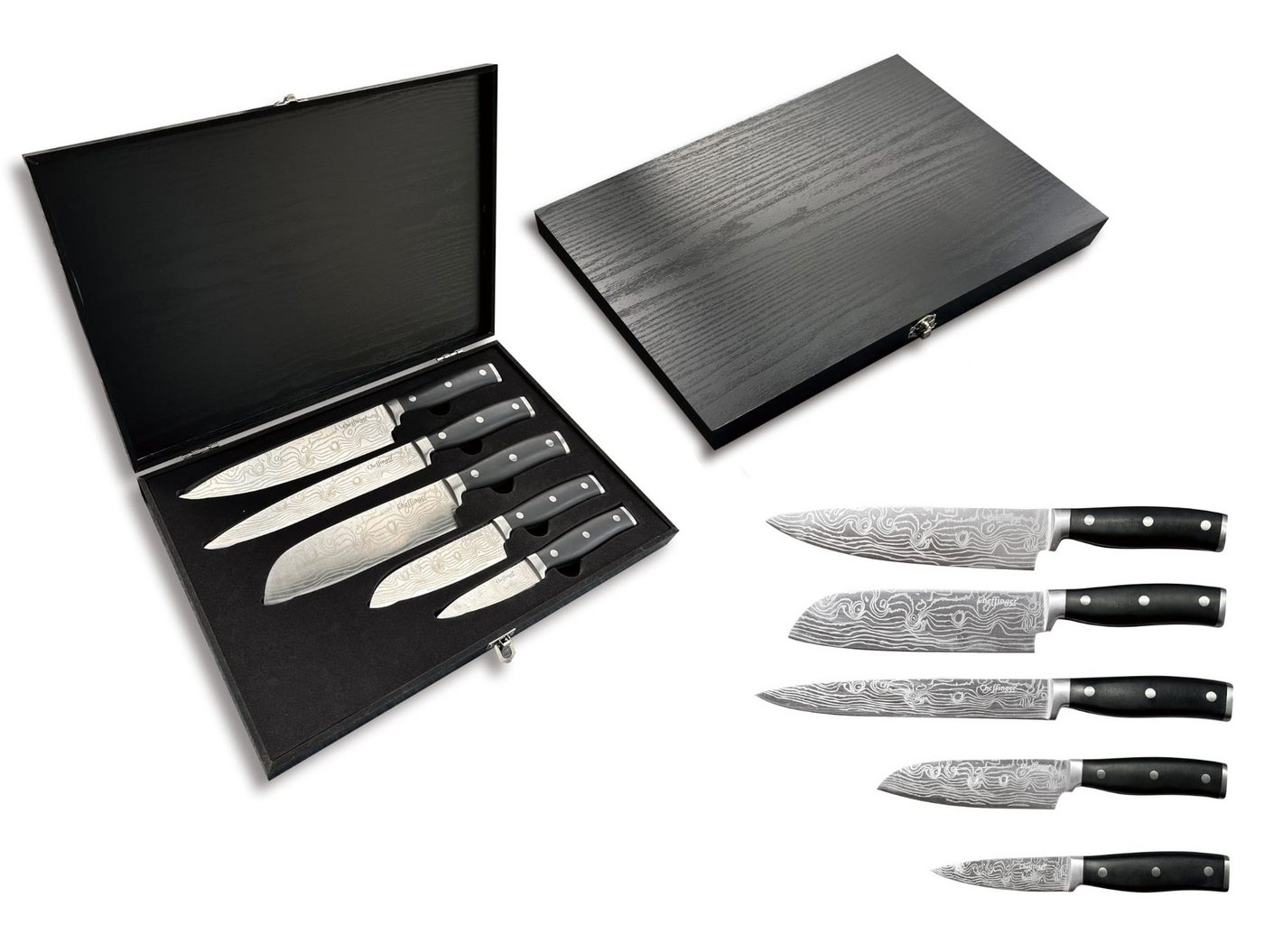 Cheffinger Messer-Set Dama Messer Kochmesser Messerset 5-tlg. mit Holzbox Cheffinger DAMA01 von Cheffinger