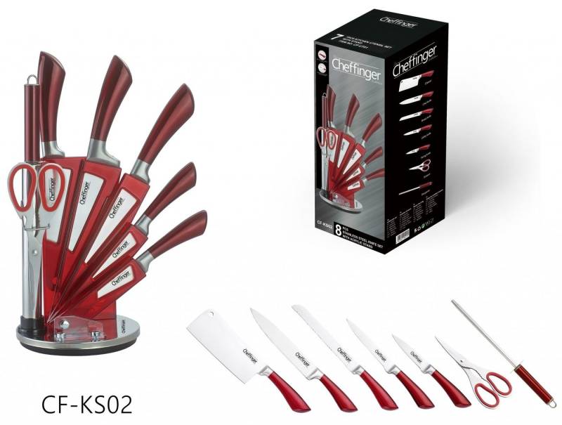 Cheffinger Messer-Set Messer Kochmesser Messerständer Messerset 8-tlg. rot Cheffinger (Messerset bestehend aus 8 Teilen) von Cheffinger