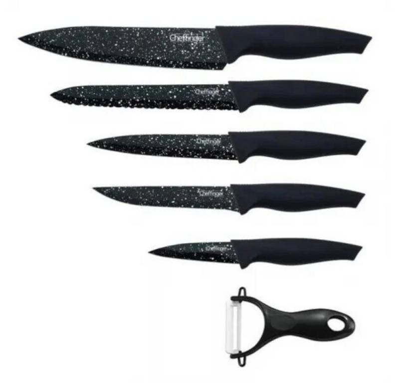 Cheffinger Messerblock 6 tlg Edel Messerset Messer Fleischmesser Brotmesser (6tlg) von Cheffinger