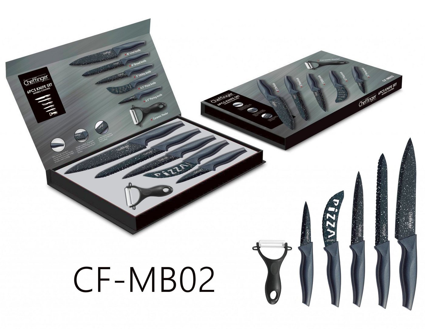 Cheffinger Messer-Set Messer Kochmesser Sparschäler Messerset 6-tlg. Cheffinger CF-MB02 von Cheffinger