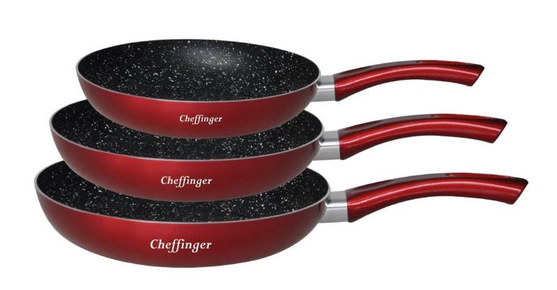 Cheffinger Pfannen-Set Bratpfanne Pfannen Set 3-tlg beschichtet Induktion Cheffinger CF-PA03, Aluminium (Set bestehend aus 3 Bratpfannen (20 cm, 24 cm, 28 cm) von Cheffinger