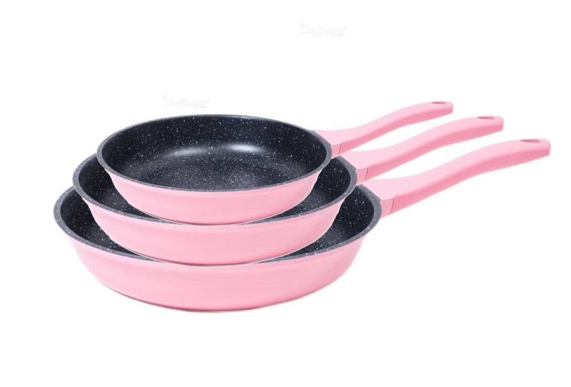 Cheffinger Pfannen-Set Bratpfanne Pfannen Set 3-tlg beschichtet Induktion Cheffinger rosa, Aluminiumguss (Set bestehend aus 3 Bratpfannen (20 cm, 24 cm, 28 cm) von Cheffinger