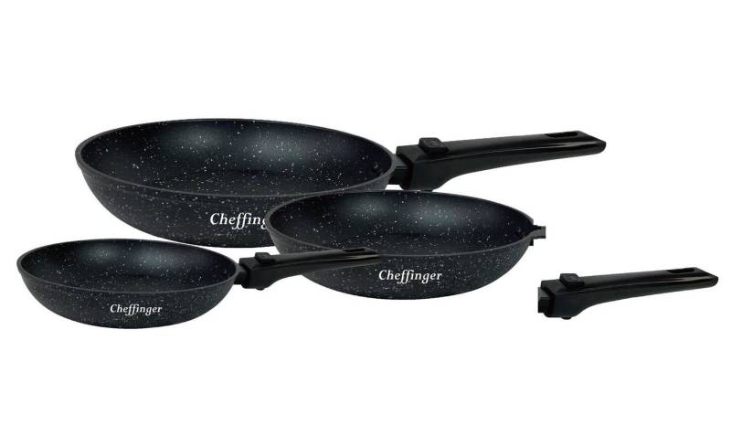 Cheffinger Pfannen-Set Bratpfanne Pfannen Set 3-tlg beschichtet Induktion schwarz Cheffinger, Material: Aluminium, Stahl von Cheffinger