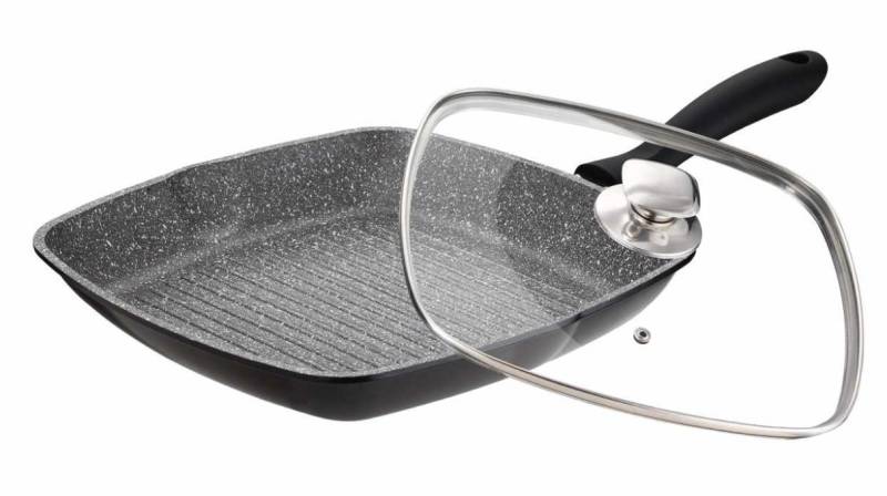 Cheffinger Grillpfanne Grillpfanne Bratpfanne Steakpfanne Aluguss Glasdeckel Cheffinger, Material: Aluminium, Glas (Pfanne mit Deckel) von Cheffinger