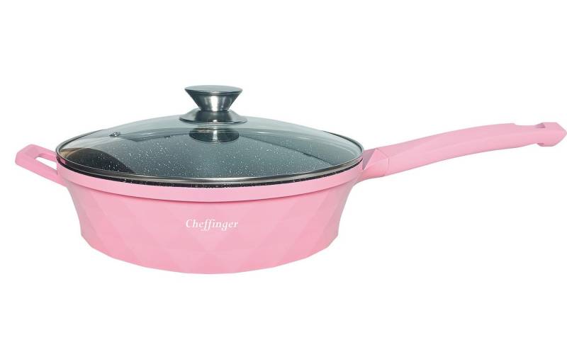 Cheffinger Pfannen-Set Pfanne Bratpfanne + Glasdeckel beschichtet Ø28 Induktion Cheffinger, Material: Aluminiumguss, Glas (Set bestehend aus 1 Bratpfanne und 1 Glasdeckel) von Cheffinger