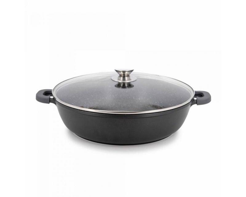 Cheffinger Pfannen-Set Pfanne Bratpfanne Schmorpfanne mit Glasdeckel Aluguss Ø36cm, Material: Aluminium, Glas, rostfreier Stahl von Cheffinger