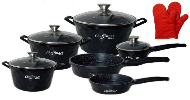 Cheffinger Topf-Set Topf Kochtopf Kasserolle Bratpfannen Set 12tlg Induktion Cheffinger, (Topf-Set bestehend aus 12 Teilen) von Cheffinger