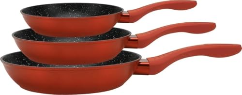 Cheffinger Pfannenset mit Marmorbeschichtung, 3-teilig, Blau, 20/24/28 cm, für alle Herdarten (Rot) von Cheffinger