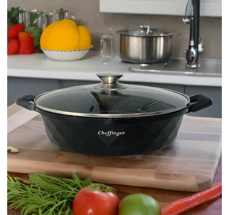 Cheffinger Schmorpfanne Servierpfanne Kochtopf Induktion Ø28cm Alu Guss Topf Pfanne von Cheffinger
