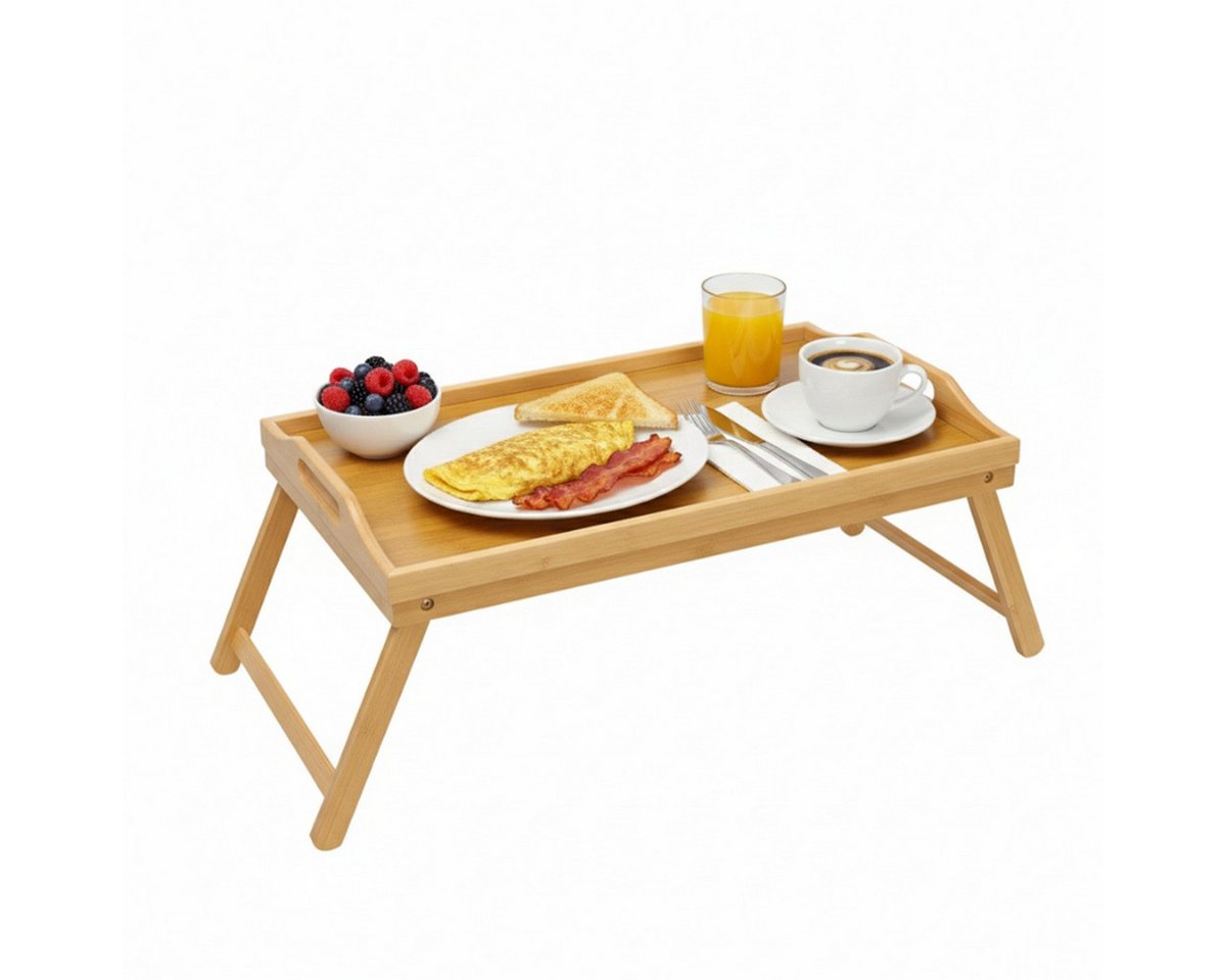 Cheffinger Servierbrett aus Bambus - Frühstücksbrett & Snacktablett mit Klappfüßen, Bambus, (1-St), mit Griff von Cheffinger