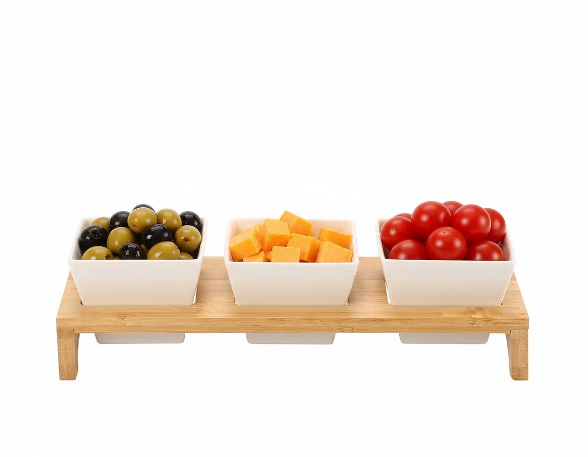 Cheffinger Servierschale Servierset Snackschalen Dipschalen Servierschalen mit Ständer, Material: Keramik, Holz Cheffinger Servierschale Servierset Snackschalen Dipschalen Servierschalen mit Ständer, Material: Keramik, Holz von Cheffinger