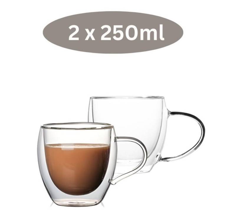 Cheffinger Thermoglas 2er Set Doppelwandige Gläser mit Henkel Teegläser Thermogläser von Cheffinger
