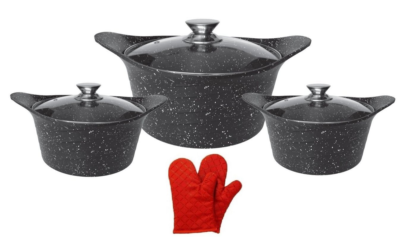 Cheffinger Topf-Set ASIA Kochtopfset Brattopf 6 tlg Topf Induktion Alu Guss 2 Handschuhe, (6-tlg) von Cheffinger