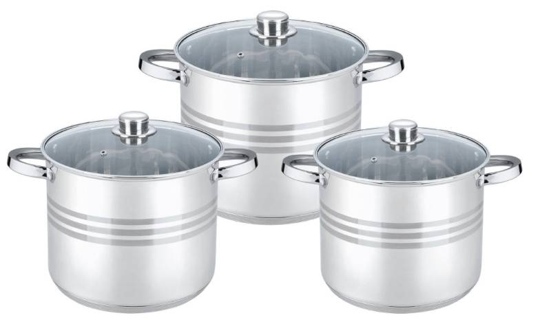 Cheffinger Topf-Set Cheffinger Kochtopf Pfannen Topfset Glasdeckel 6-tlg Induktion, Material: Edelstahl, Glas, Kunststoff von Cheffinger