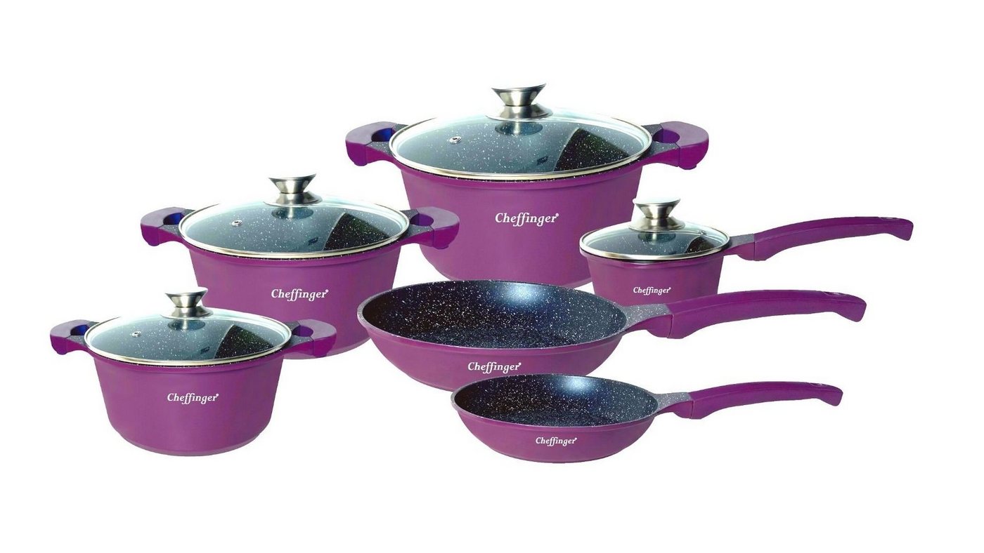 Cheffinger Topf-Set Kochgeschirr-Set Topf Induktion Alu Guss Pfanne Kochtopfset Marmor, (10-tlg) von Cheffinger