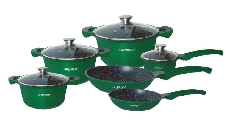 Cheffinger Topf-Set Kochgeschirr-Set Topf Induktion Alu Guss Pfanne Kochtopfset Marmor, (10-tlg) von Cheffinger