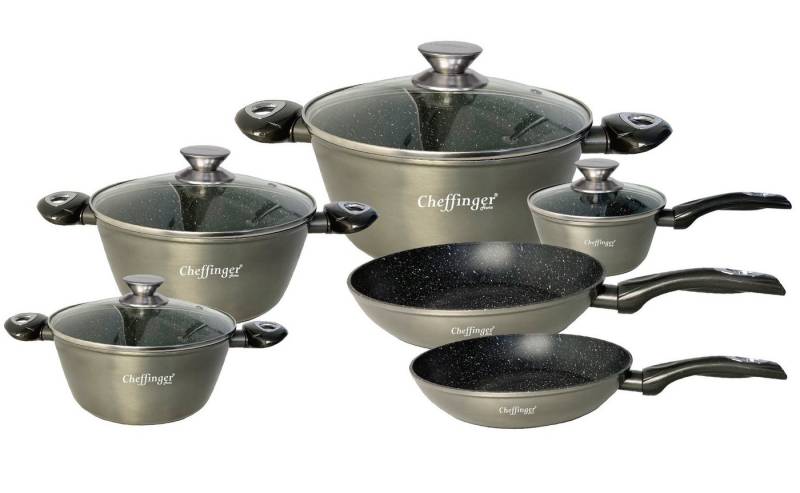 Cheffinger Topf-Set Kochtopf Kasserolle Bratpfannen Set 10-tlg grau Glasdeckel Cheffinger, Material: Aluminium, Stahl, Glas Cheffinger Topf-Set Kochtopf Kasserolle Bratpfannen Set 10-tlg grau Glasdeckel Cheffinger, Material: Aluminium, Stahl, Glas von Cheffinger