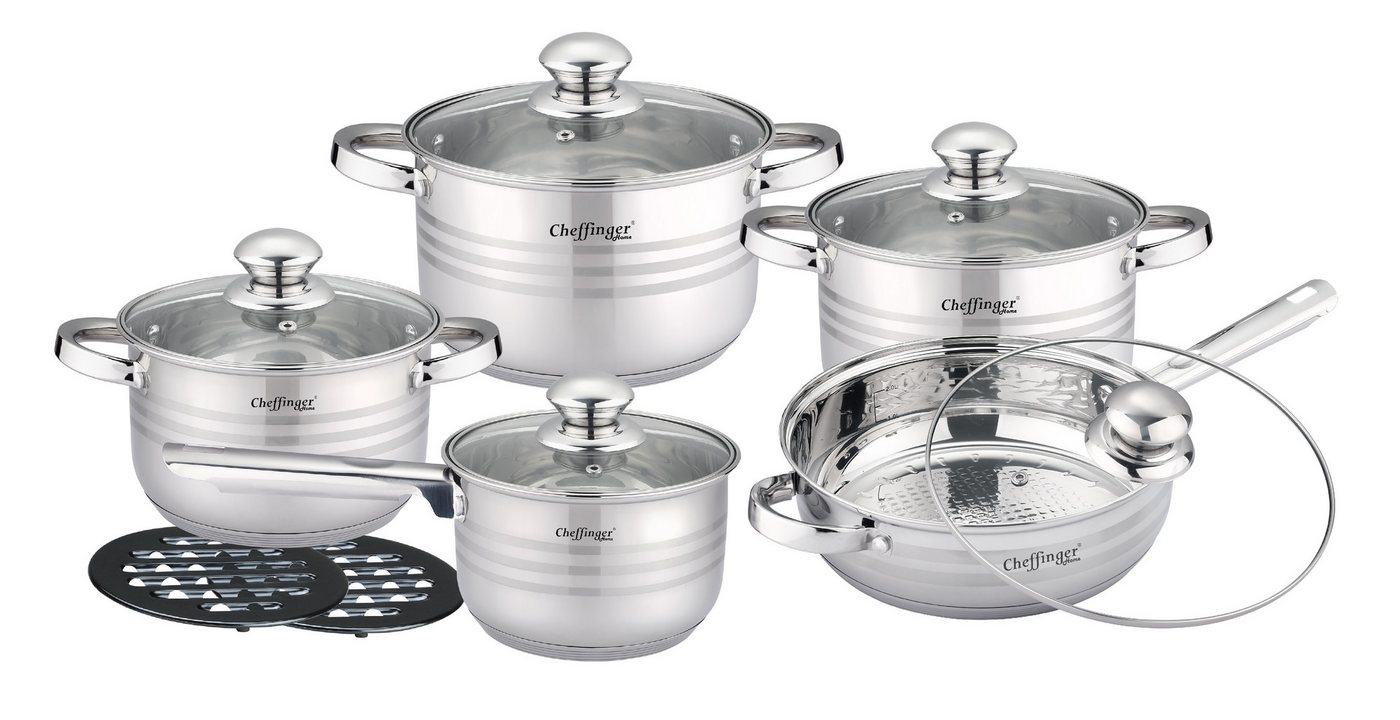 Cheffinger Topf-Set XXL 12-tlg Edelstahl Kochgeschirrset Induktion, (12-tlg) von Cheffinger