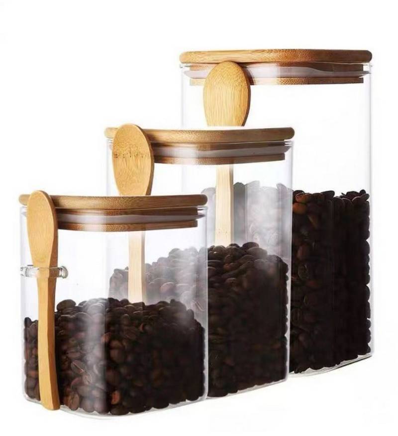 Cheffinger Vorratsglas 3-teiliges Set mit Bambusdeckel & Löffel – Luftdicht & Stilvoll, (3-tlg) von Cheffinger