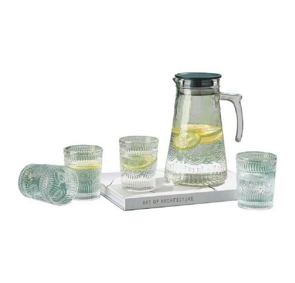 Cheffinger Wasserkaraffe 1,8 Liter Krug Karaffe 4 Gläser je 250ml Trinkgläser GB04 5 tlg Set, (5-tlg) von Cheffinger