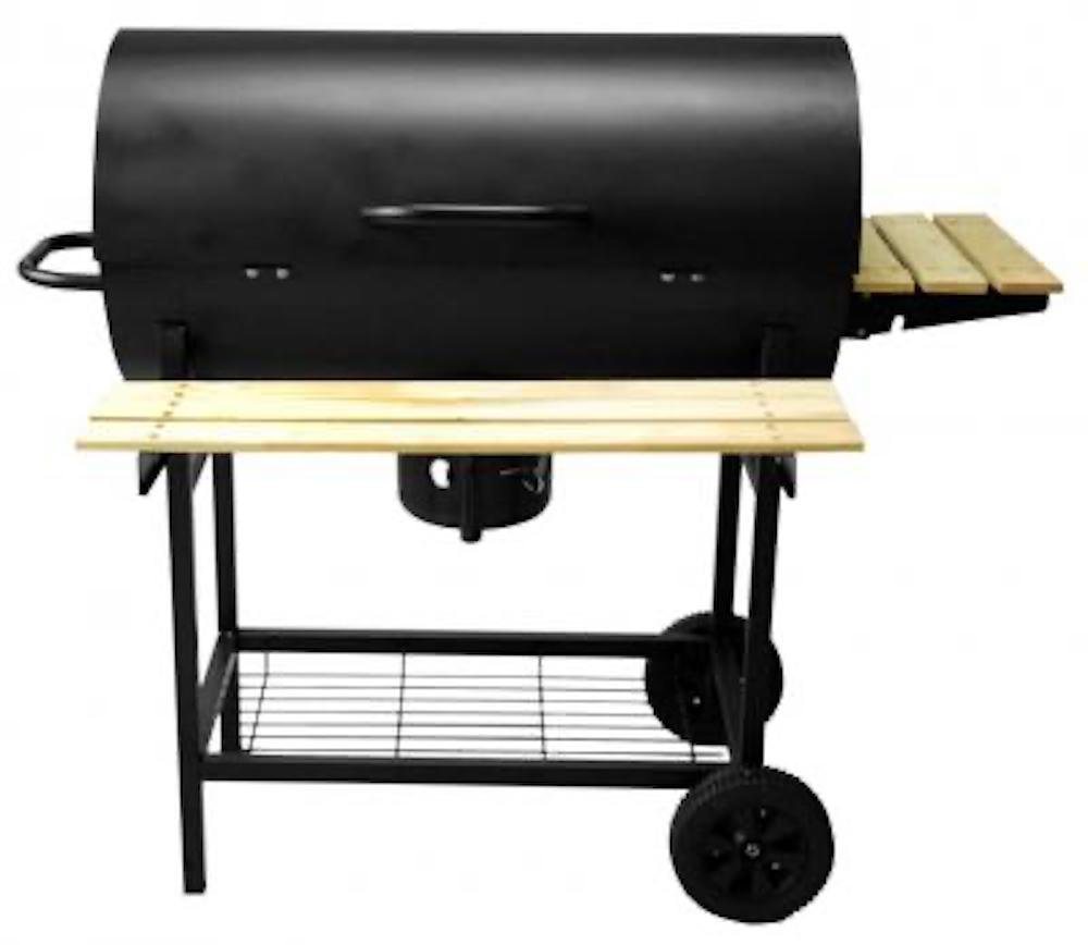 PROREGAL® Holzkohlegrill DAVID Holzkohlegrill, rostfreier Stahl, zwei Holzablageflächen, Abl, zwei Holzablageflächen, Ablagegitter, verchromter Grillrost, Ventil zur Regulierung, Thermometer, HxB 94x108, Aschenkasten von PROREGAL®