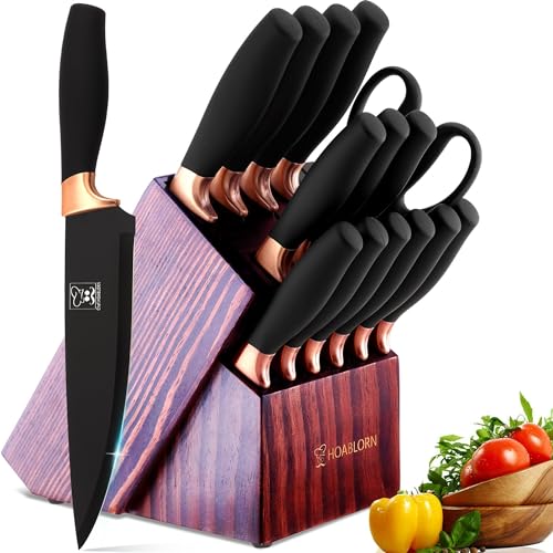Chefhoablorn 15-TLG Messerblock Set, Scharfe Kochmesser aus Edelstahl Profi Küchenmesser für Housewarming Hochzeit Geschenk von Chefhoablorn