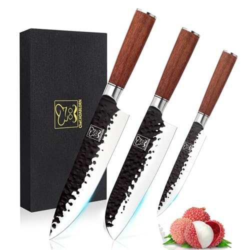 Professionelles Küchenmesser-Set aus hochwertigem Carbon-Edelstahl, 3-teiliges Ultra-Scharfes Kochmesser-Set, Chefmesser, Santokumesser, Allzweckmesser von Chefhoablorn