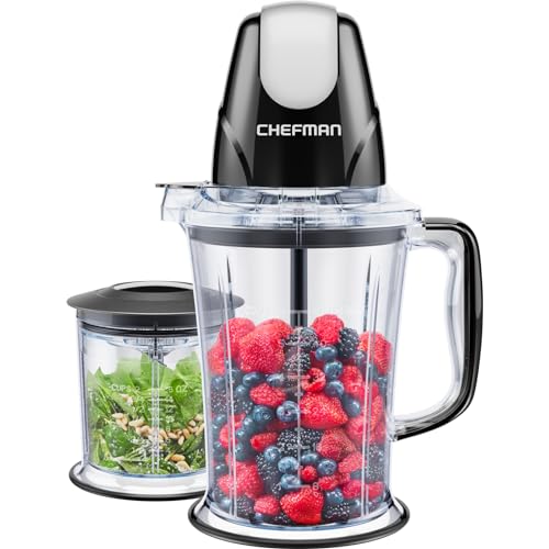 CHEFMAN 2-in-1 Smoothie Maker und Tragbarer Mixer mit 400W Motor, 2-Stufigem Messer, Eiszerkleinerer - Ideal für Smoothies, Pürees, Gehacktes Gemüse und Mehr - Große und Kleine Behälter, Pulsfunktion von Chefman