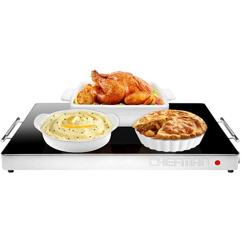Chefman Elektrische Warmhalteplatte mit Einstellbarer Temperatur, Perfekt für Buffets, Restaurants, Partys, Veranstaltungen, Glasplatte, Große 53 x 41 cm Oberfläche, Hält Speisen Warm - Schwarz von Chefman